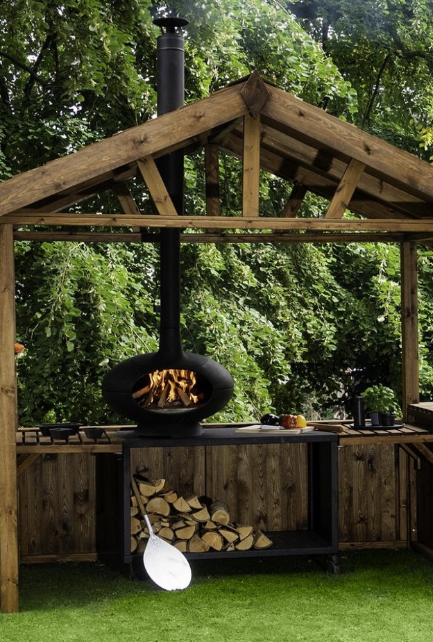 تصميم مطبخ خارجي من الخشب