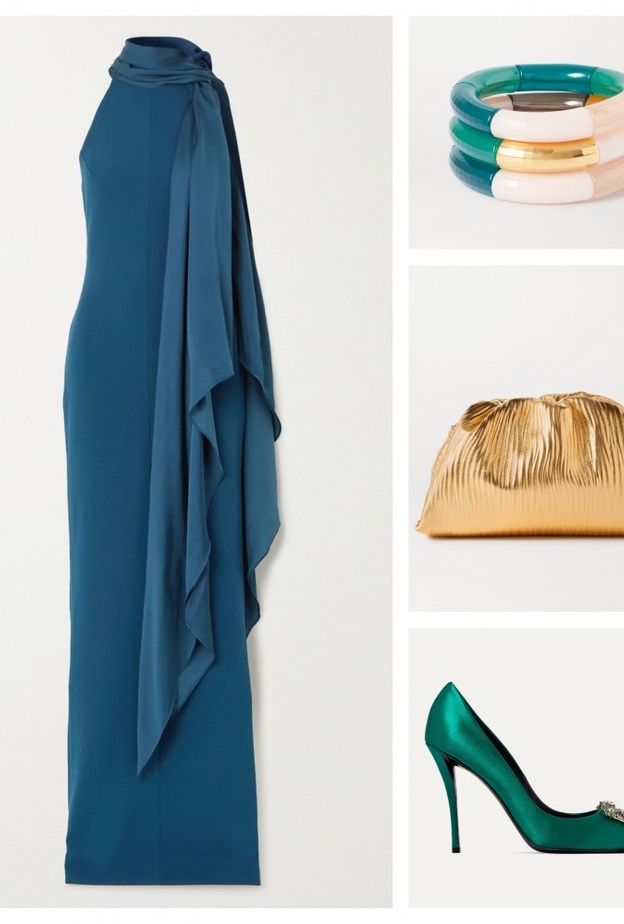  فستان السهرة الأزرق الطويل بالقصة الراقية باطلالة جذابة