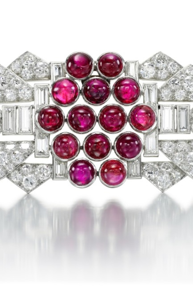  بروش أرت ديكو من الماس والياقوت الأحمر