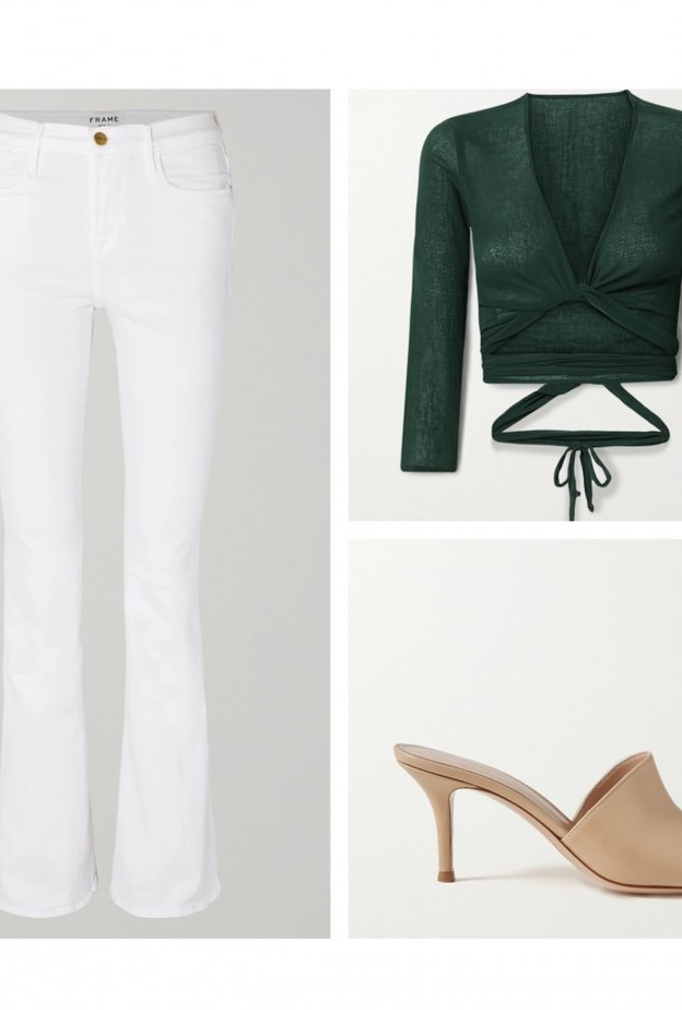  اطلالة أنيقة وراقية بالجينز الأبيض بالقصة الكلاسيكية