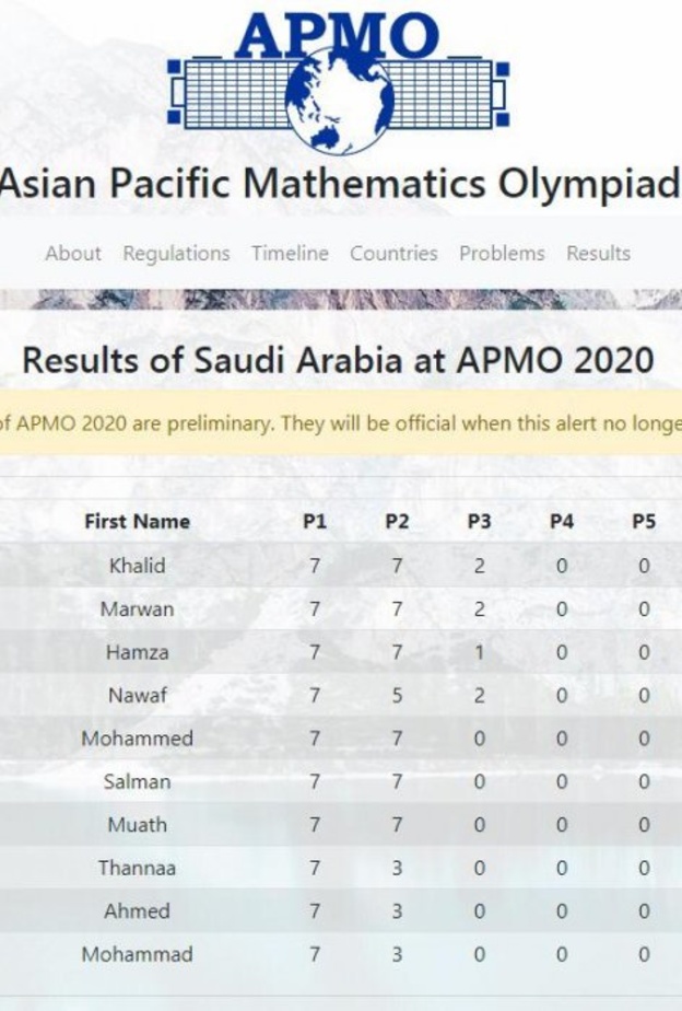 نتائج طلاب وطالبات المملكة في الأولمبياد