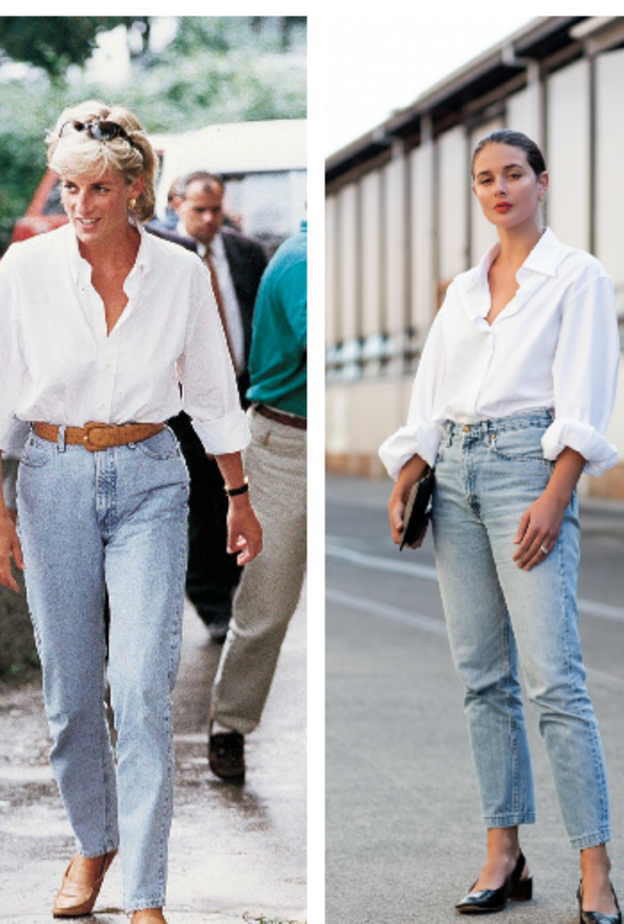  القميص الأبيض مع الجينز بأسلوب الليدي ديانا
