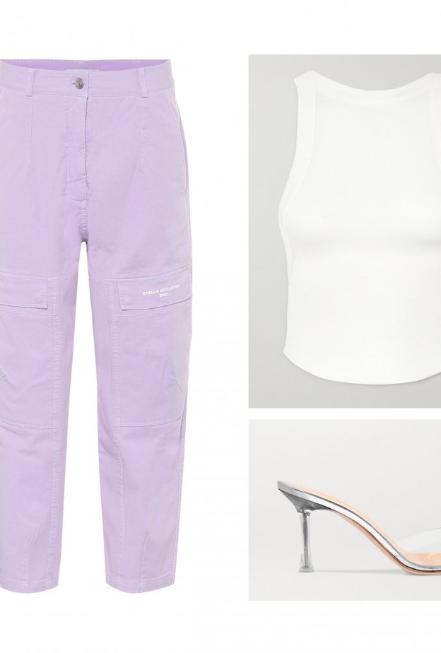 اطلالة عصرية وشبابية بالسروال باللون البنفسجي