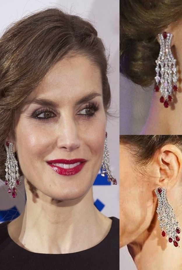  الملكة ليتيزيا ترتدي أقراط الماس والياقوت الأحمر