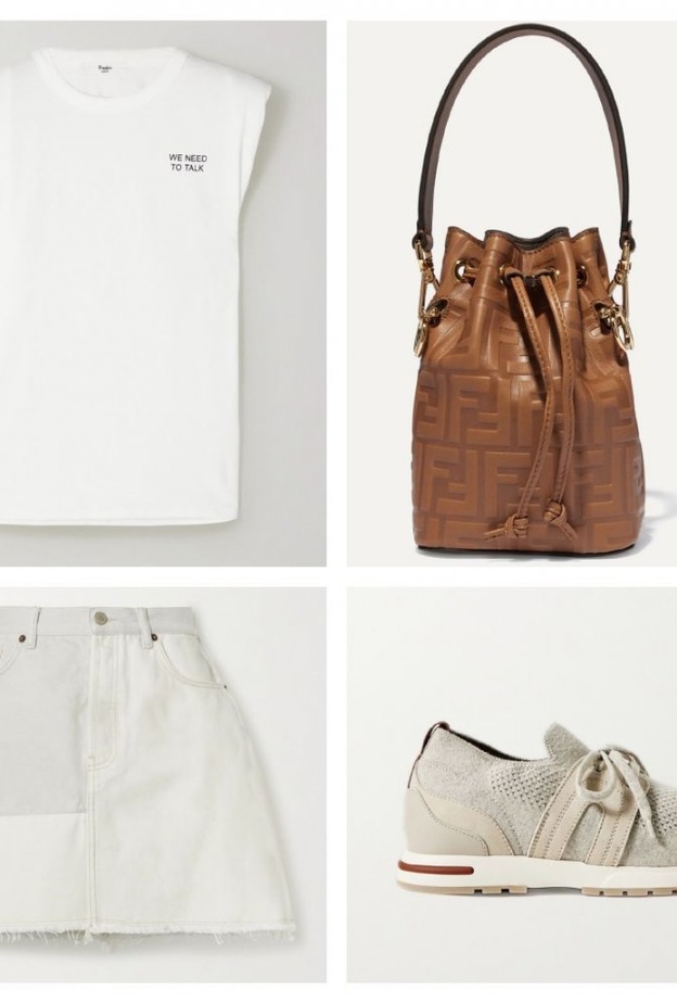 اطلالة شبابية جذابة بالتنورة الميني الجينز باللون الأبيض