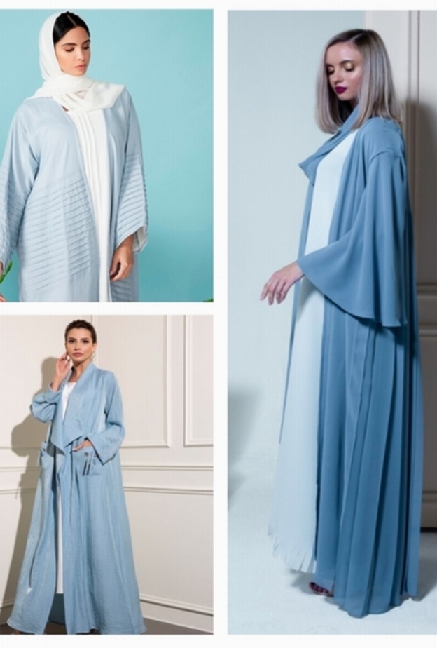 تصاميم راقية وأنيقة للعبايات الجذابة لمختلف درجات اللون الأزرق