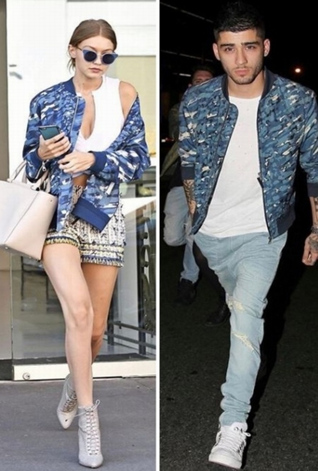 فتألقت جيجي بجاكيت البومبر مع الشورت فيما نسّقها زين مع التيشيرت والسروال الجينز