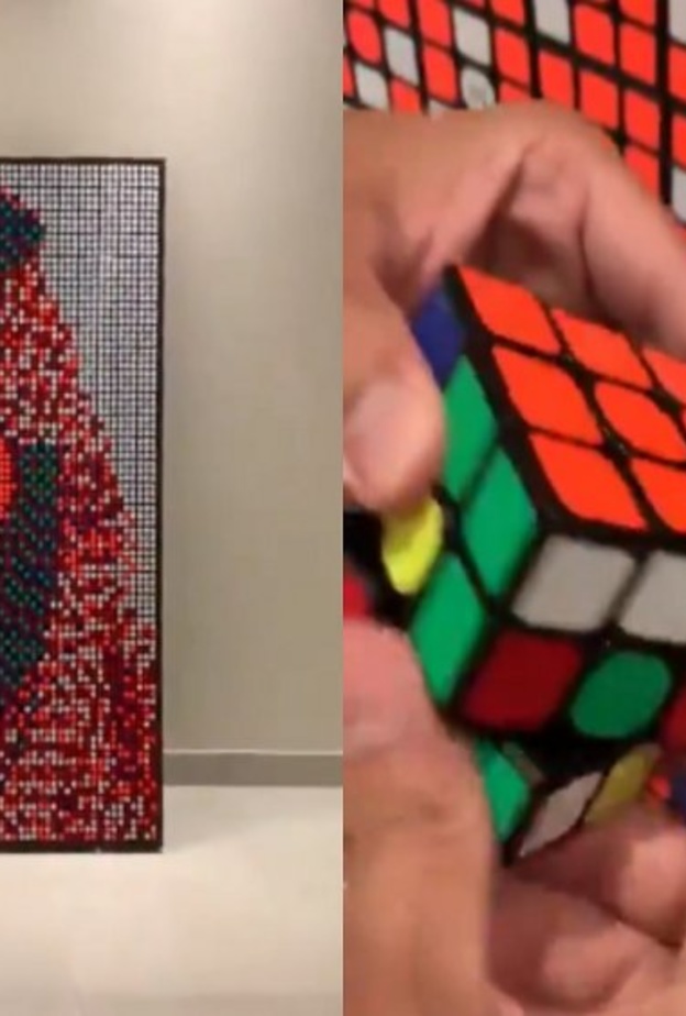 الشاب السعودي عبدالرحمن العجمي يبدع بلوحة لولي العهد باستخدام مكعبات الروبيك