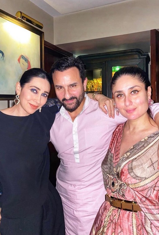 سيف علي خان يتوسط كارينا وكاريشما كابور