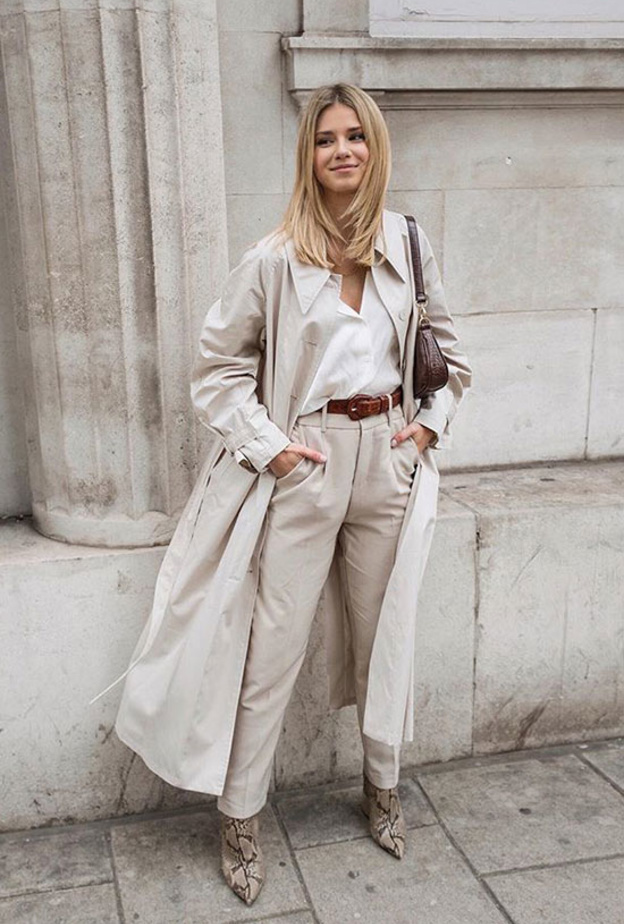 اطلالة ناعمة وأنيقة في البنطلون البيج موضة هذا الخريف