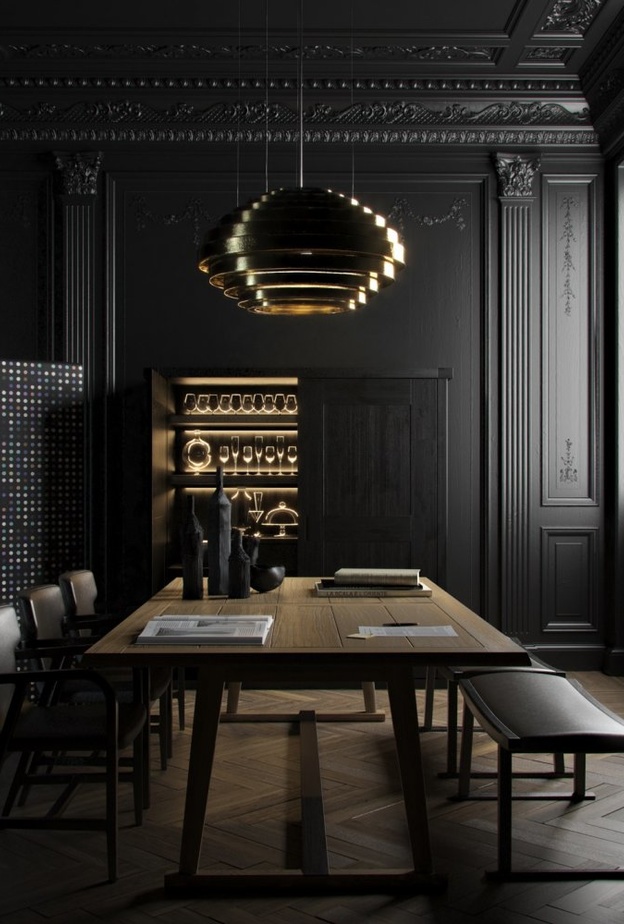  الأسود إضافة عصرية لديكور غرفة طعام كلاسيك