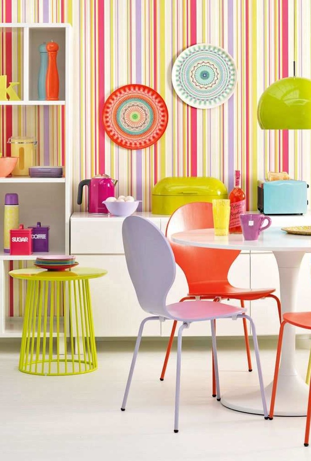  الألوان الزاهية في ديكورات غرف الطعام.