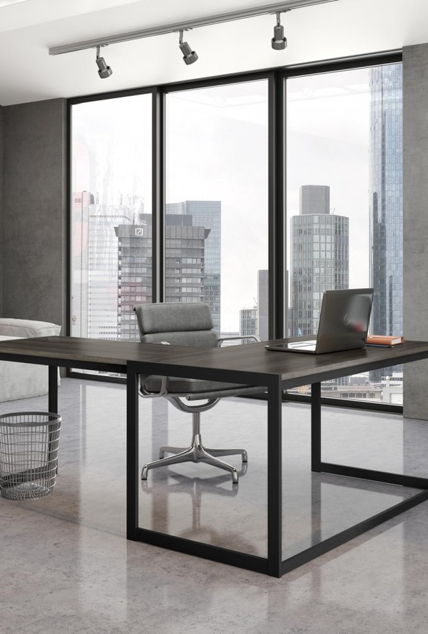 تصميم مكتب باللون الأسود مع كنب ملون