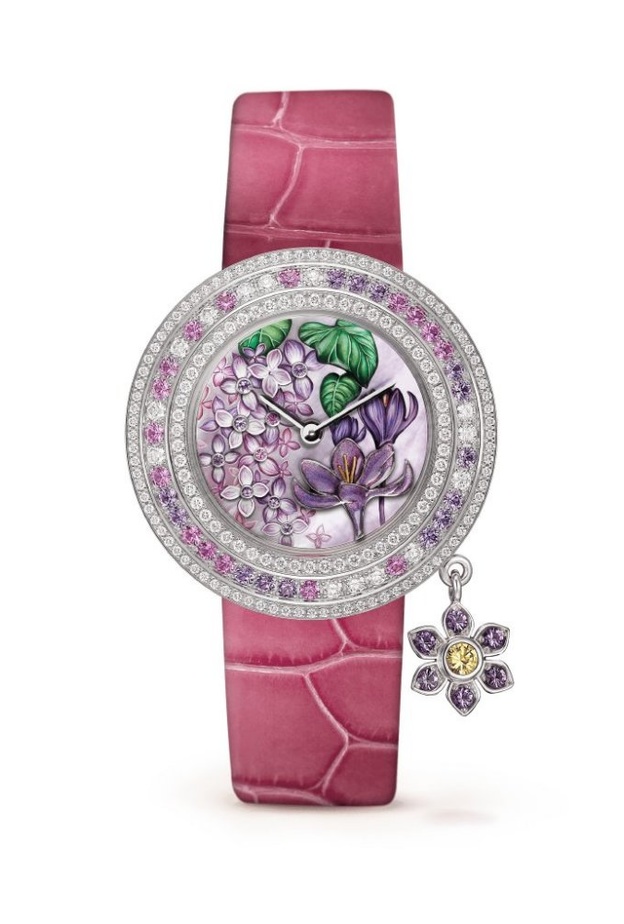  احدث موديلات ساعات فاخرة ملونة بسوار جلد وردي من Van Cleef & Arpels