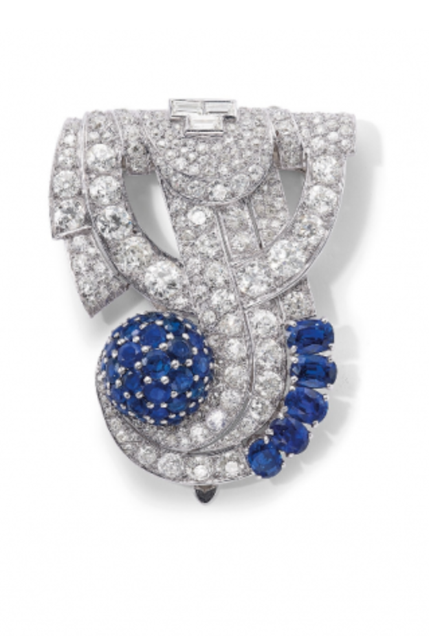  بروش أرت ديكو بالماس والياقوت الأزرق