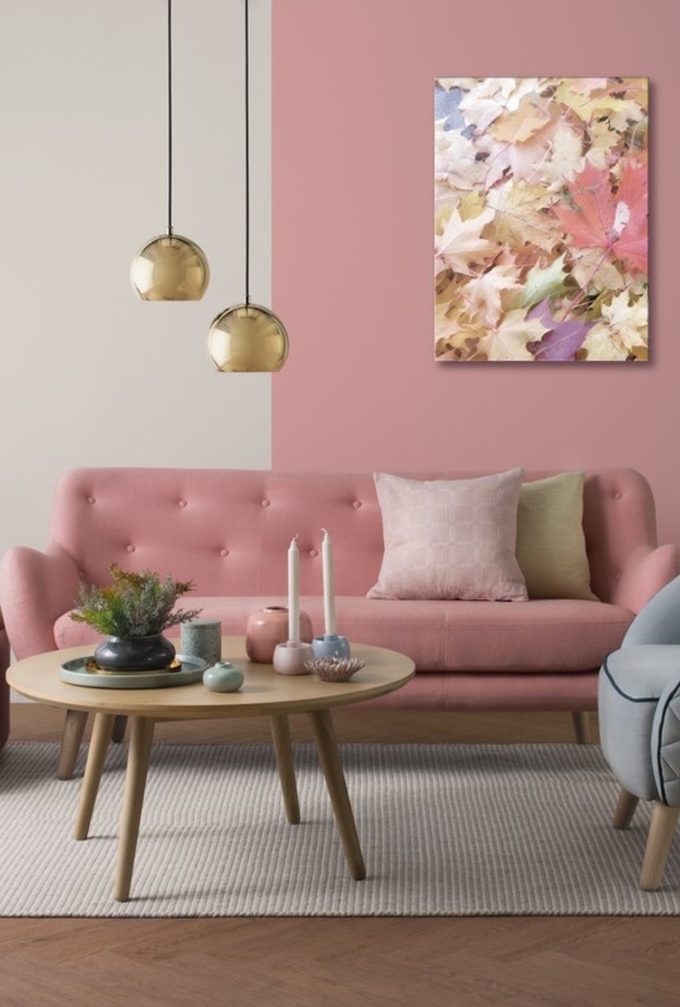 دهانات حوائط تنسجم مع الكنب باللون الزهري