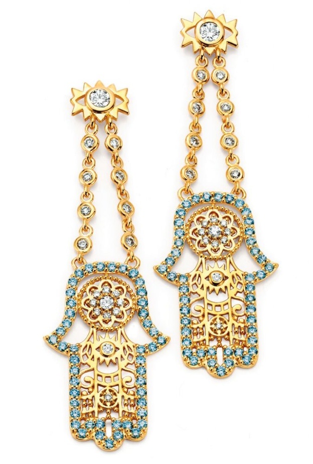 أقراط مرصعة بالزبرجد والألماس من الذهب الأصفر من Buddha mama