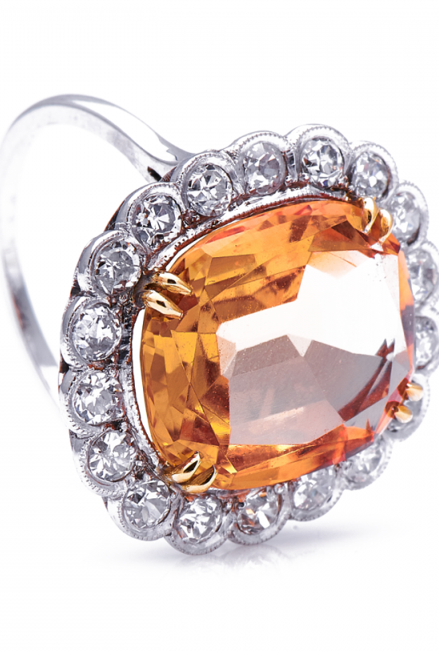  خاتم عتيق على الطرزا الإدواردي من البلاتين والألماس ومرصع بحجر من التوباز