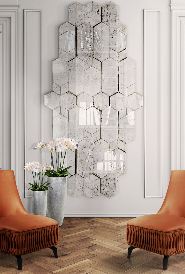  الأشكال الهندسية البسيطة في تصميم مرآة فخمة وبيأسلوب فينتاج رائع