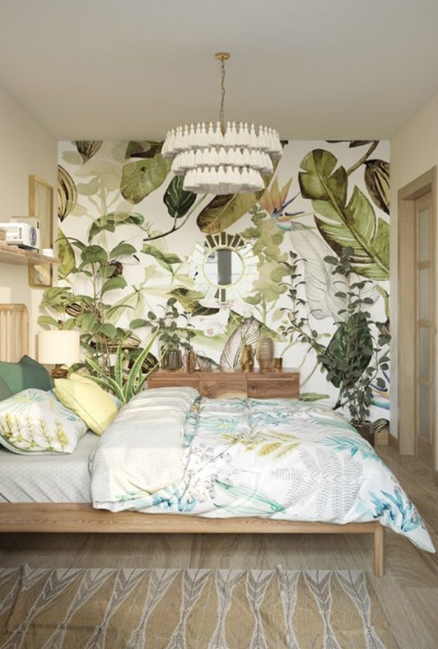 الأخضر في ديكورات غر فالنوم بالنمط الاستوائي