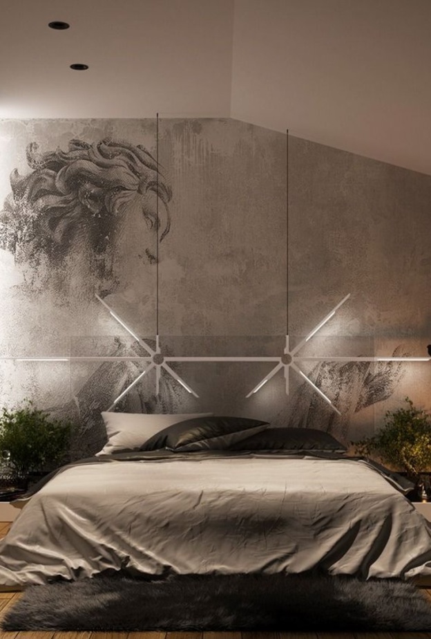  تصميم عصري لجدار غرفة النوم يعتمد اللمسة الفنية