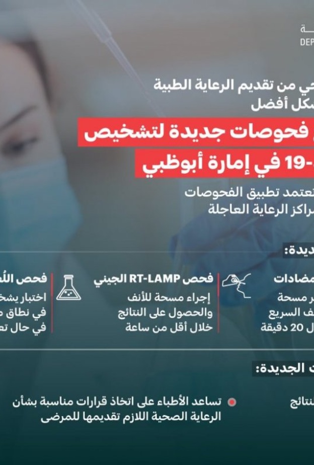  أبوظبي تعتمد 3 أنواع جديدة من الفحص للكشف عن كورونا