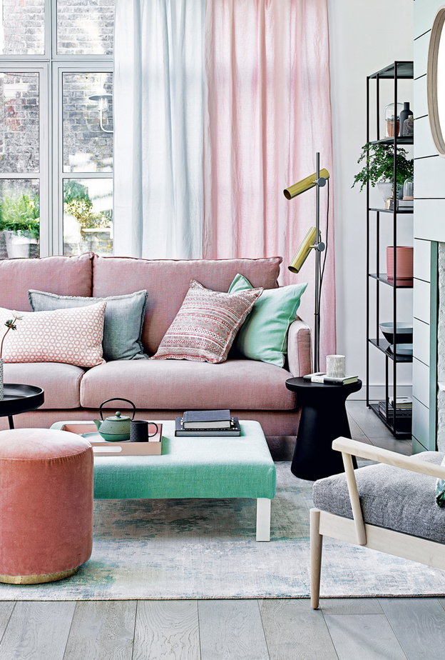  ديكور غرفة معيشة بمجموعة من ألوان الباستيل