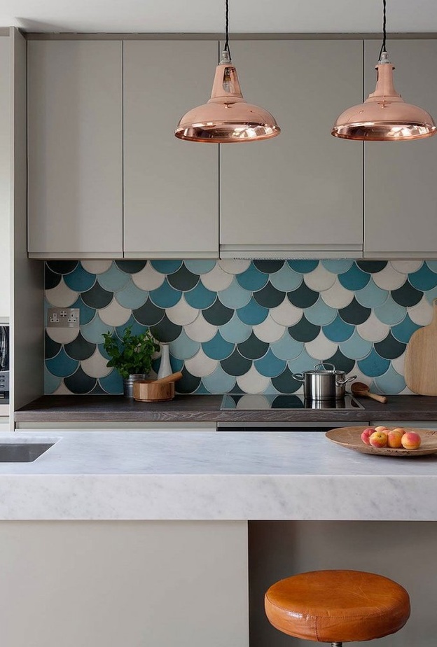 تصميم سيراميك مطبخ بشكل حراشف السمك