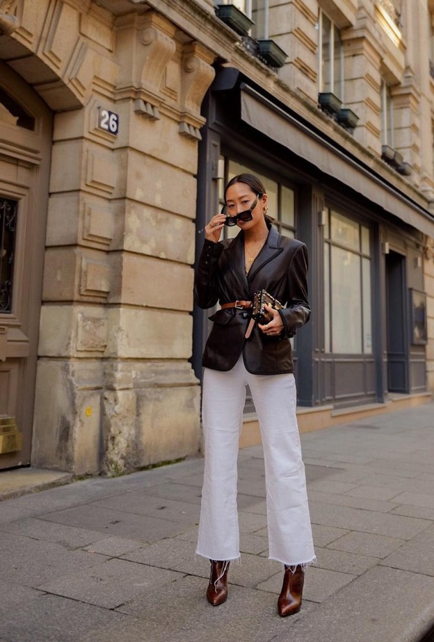 اجمل اطلالات في البليزر الجلد موضة هذا الموسم