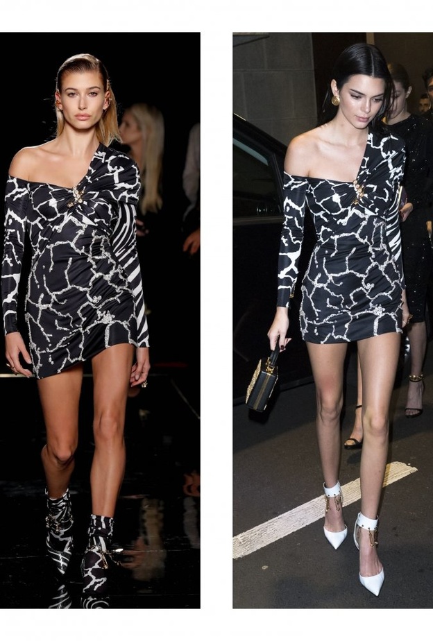  كيندال جينر وهايلي بولدوين في فستان قصير باللونين الاسود والابيض