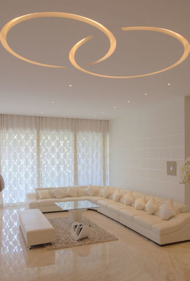 سقف زائف يغطي الإنارة بتصميم عصري لمنازل فخمة