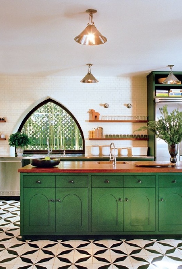 ديكور مطبخ رائع بلمسة ريفية وصبغة الأخضر الداكن