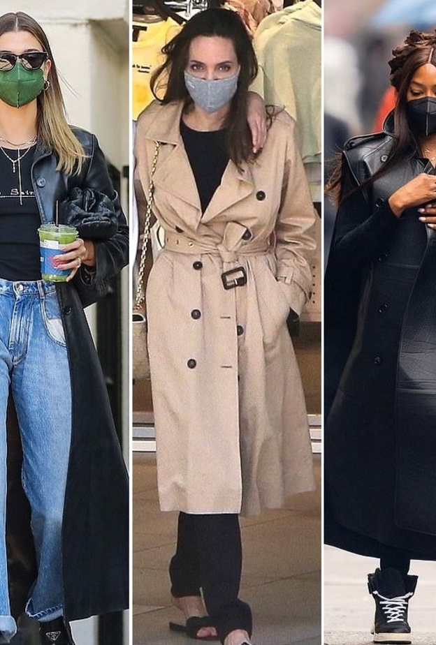 إطلالات انجلينا جولي هايلي بيبر ونعومي كامبل 3 أمثلة للأناقة والعصرية بارتداء المعطف