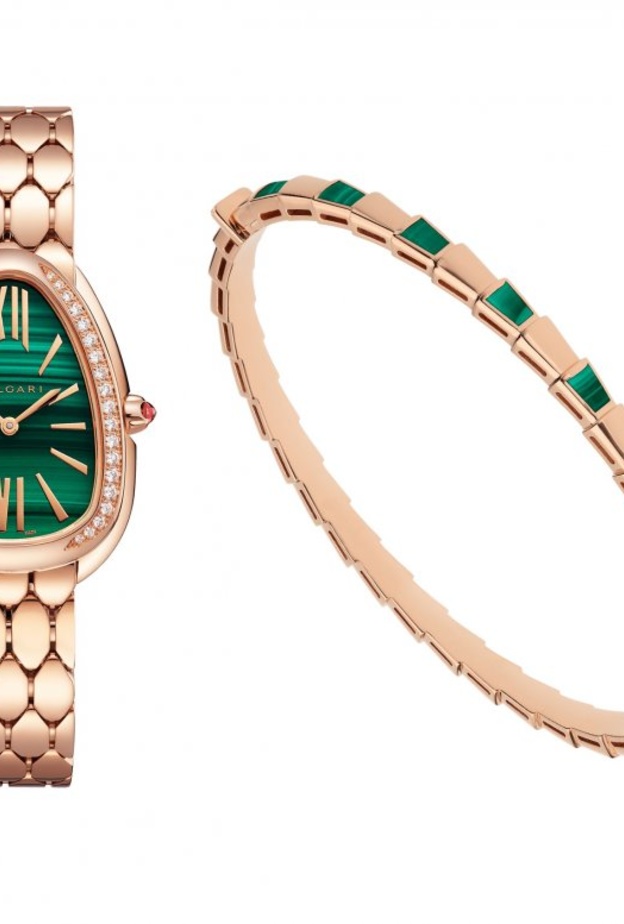 سوار وساعة بلمسة الملاكيت من مجموعة Serpenti