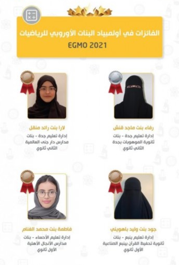4 جوائز عالمية حصاد طالبات المملكة في الأولمبياد الأوروبي للرياضيات للبنات 