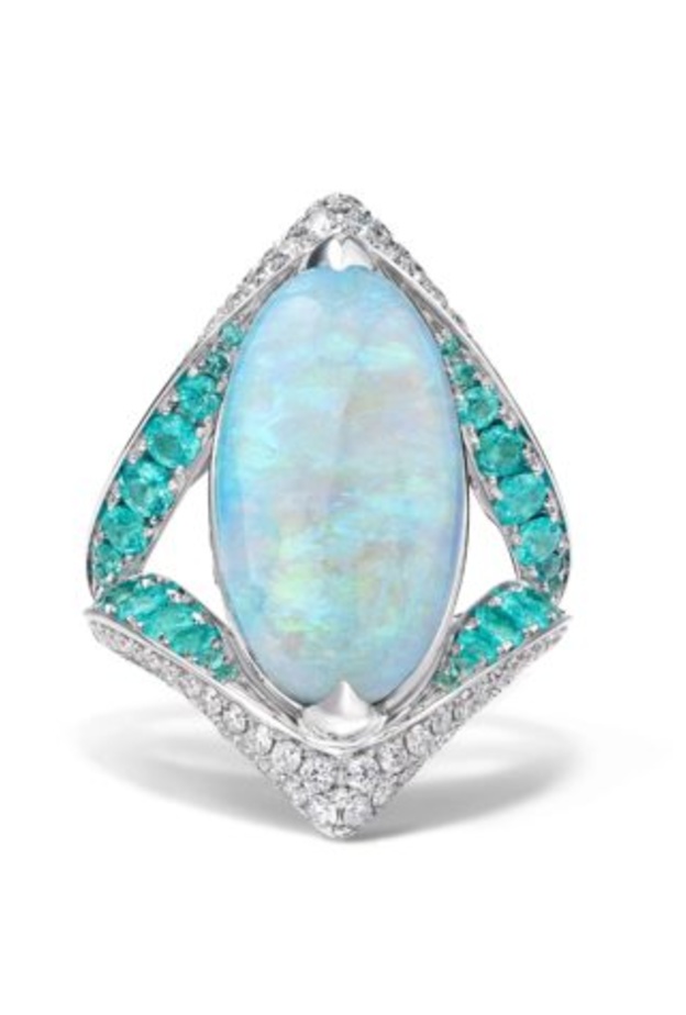 خاتم من ديفيد موريس David Morris مرصع بالأوبال والتورمالين