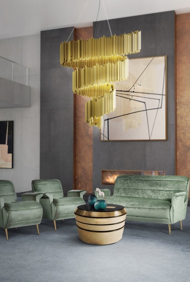 الذهبي البراق في تصميم ثريات غرف المعيشة