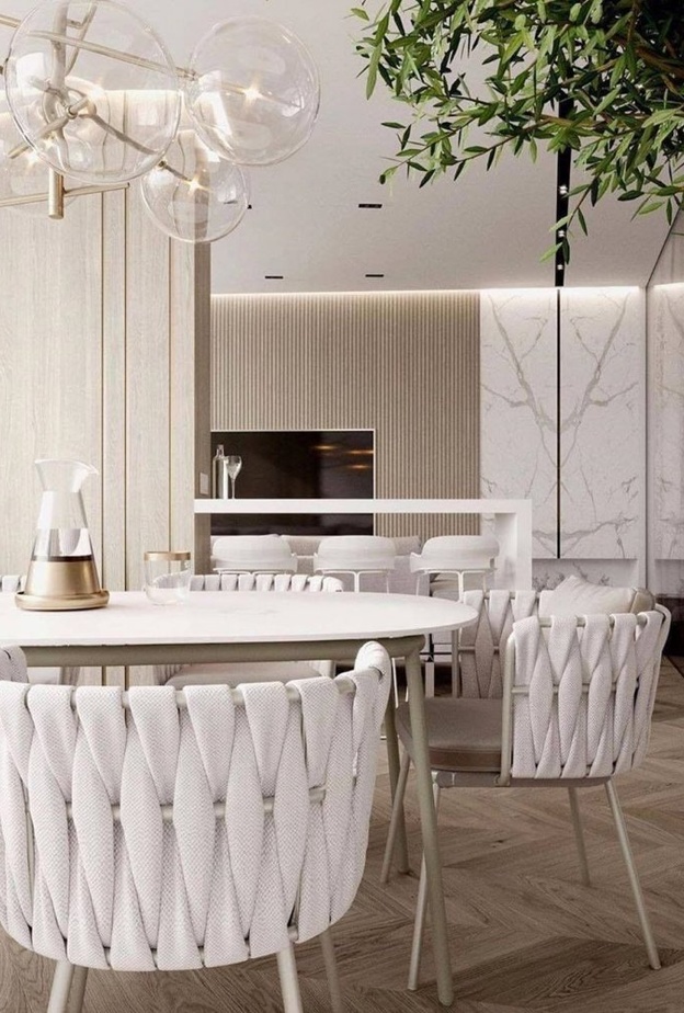  الحواف المنحنية في تصاميم أثاث غرف الطعام 2021