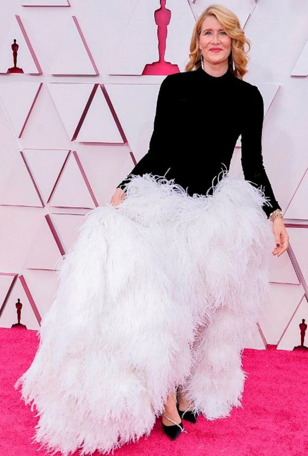 فستان الممثلة Laura Dern تحوّل إلى محط إنتقاد مواقع التواصل الإجتماعي بسبب تنورة الريش