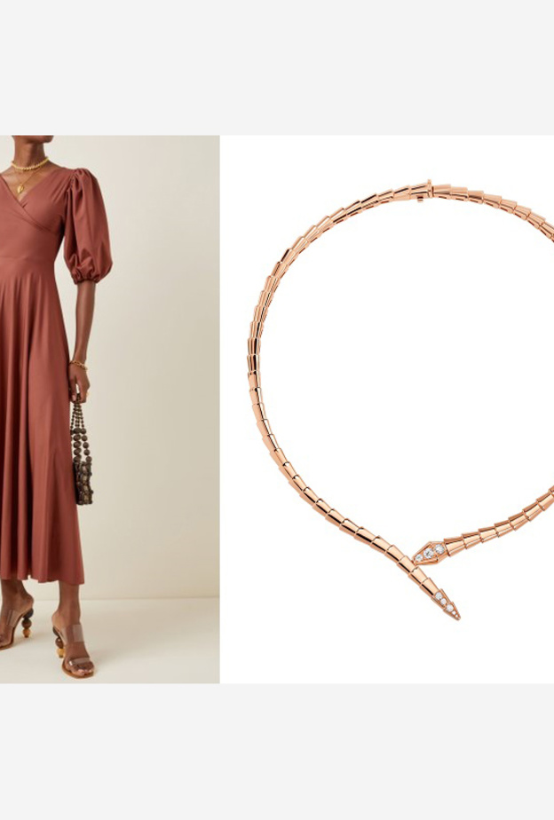 قلادة من Bvlgari مع فستان من Maygel Coronel