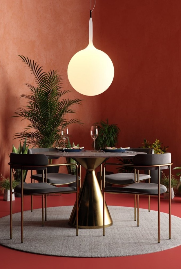  تصميم أثاث غرفة الطعام بألوان الأسود والذهبي