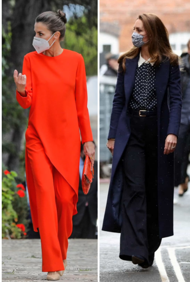 الملكة ليتيزيا ساحرة بالأحمر وكيت ميدلتون بالكحلي