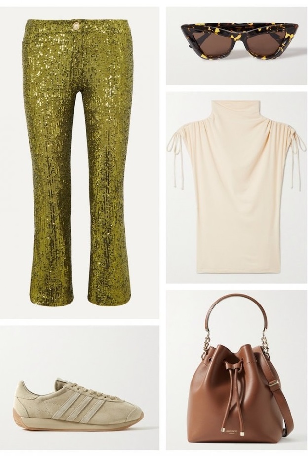 اطلالة شبابية كاجول بالسروال الأنيق من الترتر اللماع