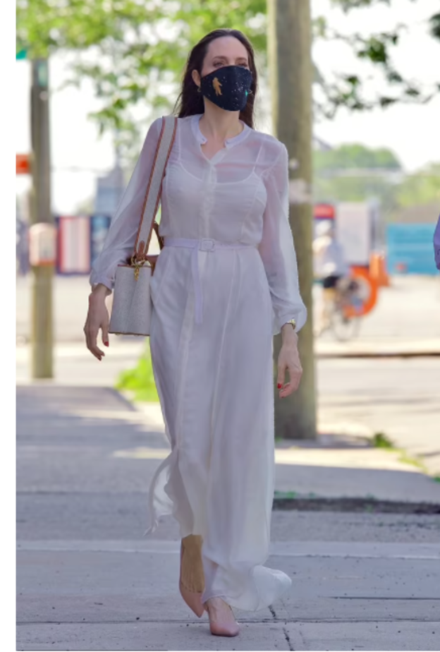 صور أنجلينا جولي تتألق بإطلالة أنثوية ساحرة بالأبيض لزيارة زوجها السابق