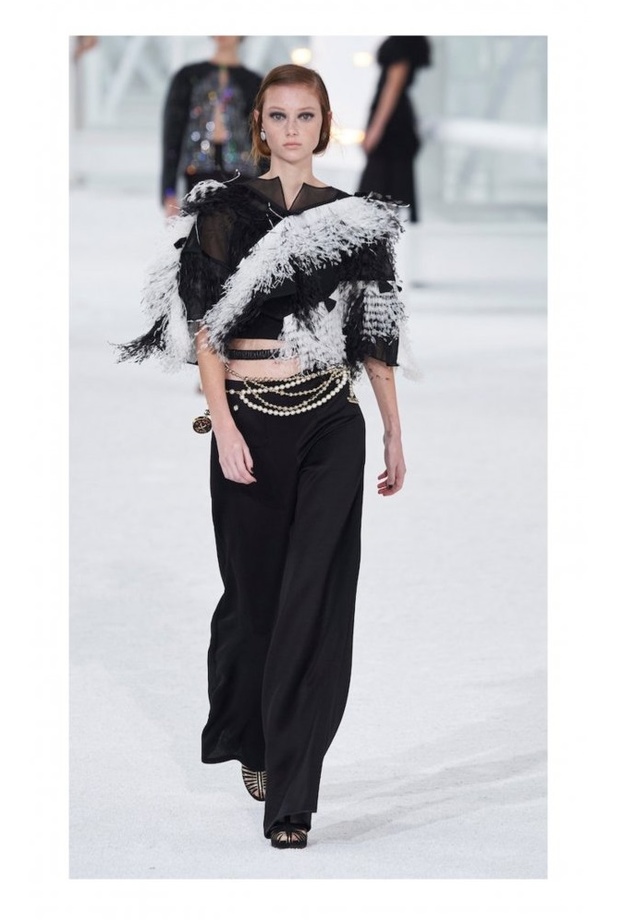الشيفون الأسود مع لمسات الريش الفاخر بالأبيض والأسود بتصميم فني من CHANEL