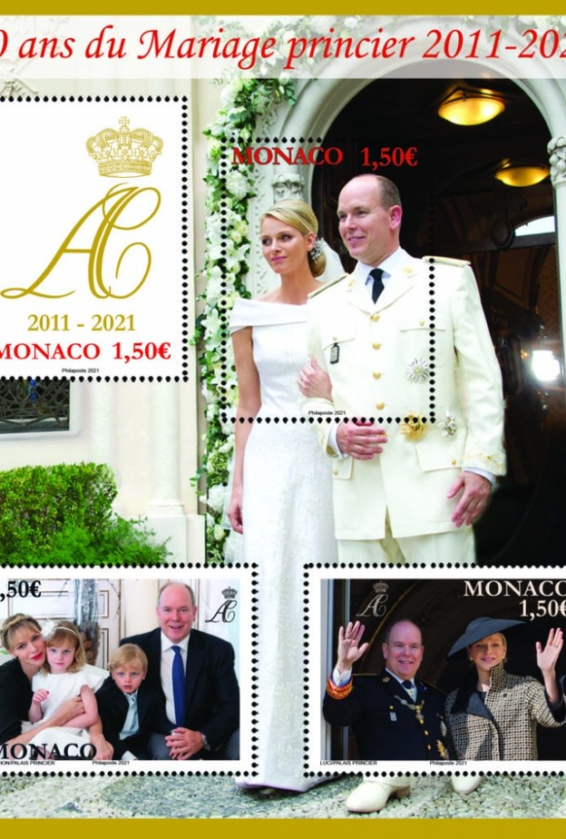 طوابع تذكارية بمناسبة الذكرى السنوية لزواج أمير وأميرة موناكو