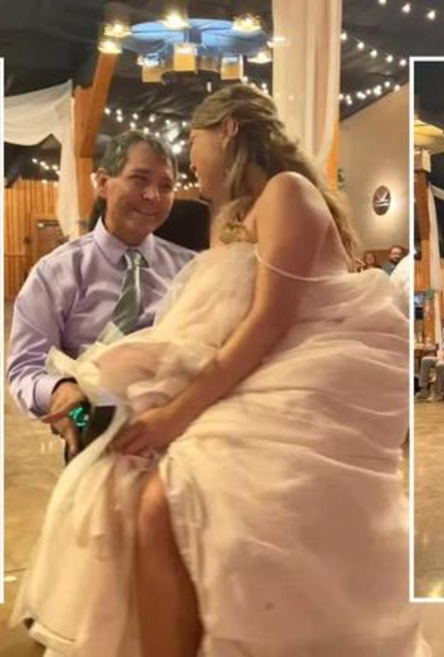 والد العروس يحمل ابنته على كرسيه المتحرك