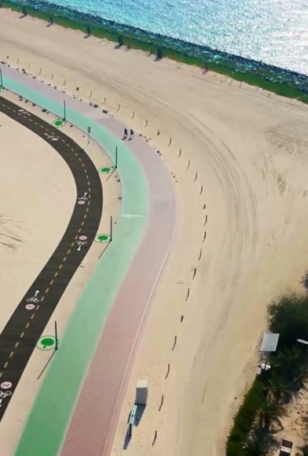 بتوجيهات حمدان بن محمد .. الطرق والمواصلات تنفِّذ مساراً للدراجات الهوائية على شاطئ جميرا