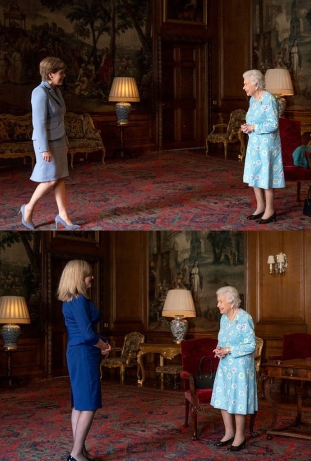 إطلالة ملكة بريطانيا باللون الأرجواني