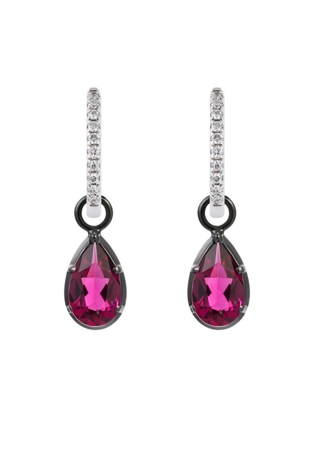 Rubellite drop earrings by Jacqui Larsson